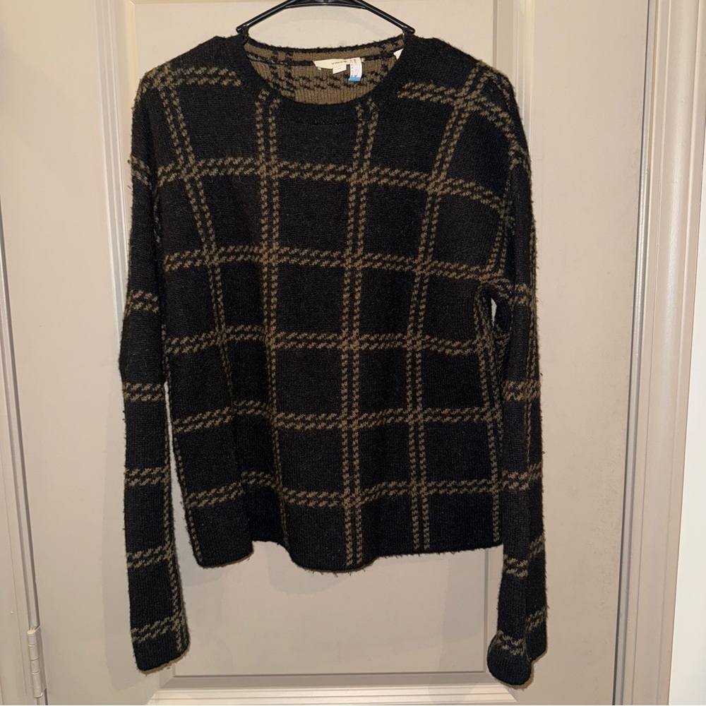 Vince Black and Brown Plaid Women's Sweater